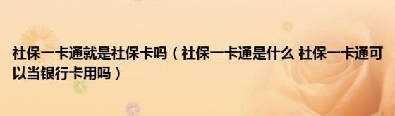 社保一卡通就是社保卡吗(社保一卡通是什么社保一卡通可以当银行卡用吗)