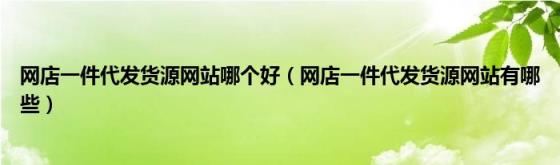 网店一件代发货源网站哪个好（网店一件代发货源网站有哪些）