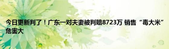 今日更新判了！广东一对夫妻被判赔8723万(销售“毒大米”危害大)