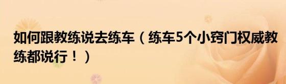 如何跟教练说去练车（练车5个小窍门权威教练都说行！）