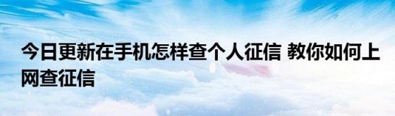 今日更新在手机怎样查个人征信(教你如何上网查征信)