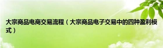 大宗商品电商交易流程（大宗商品电子交易中的四种盈利模式）