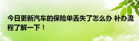 今日更新汽车的保险单丢失了怎么办(补办流程了解一下！)