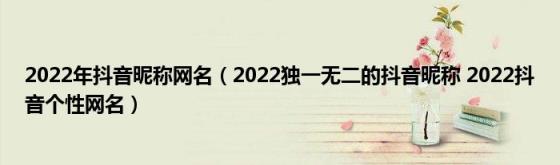 2022年抖音昵称网名（2022独一无二的抖音昵称(2022抖音个性网名）)